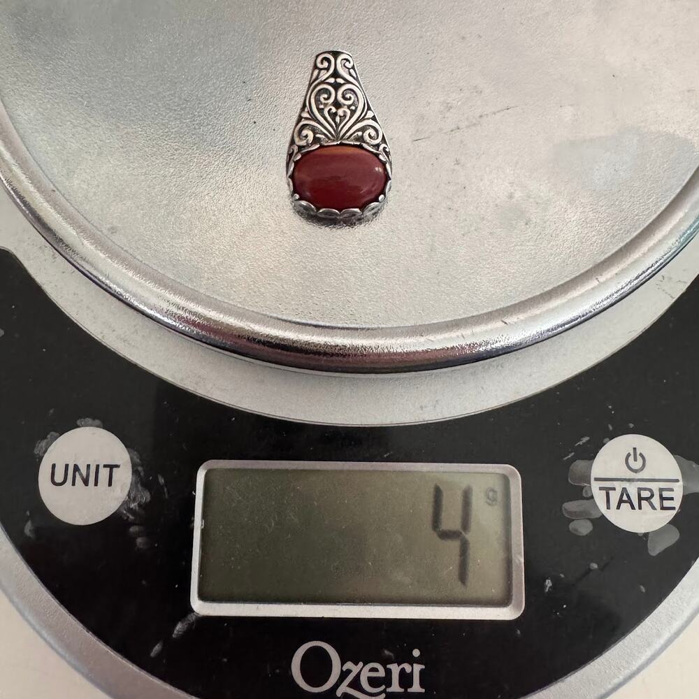 Vintage 925 Sterling Silver Carnelian Cabochon Red Stone Pendant Scrollwork 4g - Picture 4 of 4